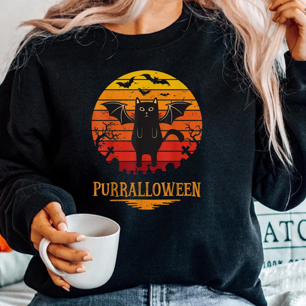 Purralloween Ghost Black Cat Halloween Shirt Purralloween Ghost Black Cat Halloween Shirt