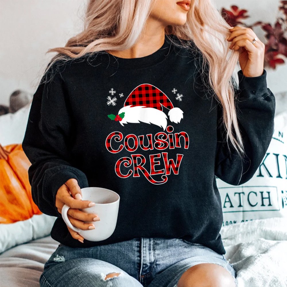 Red Plaid Cousin Crew Santa Hat Family Matching Christmas Shirt Red Plaid Cousin Crew Santa Hat Family Matching Christmas Shirt