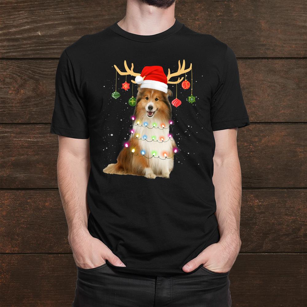 Reindeer Sheltie Dog Santa Hat Christmas Light Xmas Shirt Reindeer Sheltie Dog Santa Hat Christmas Light Xmas Shirt