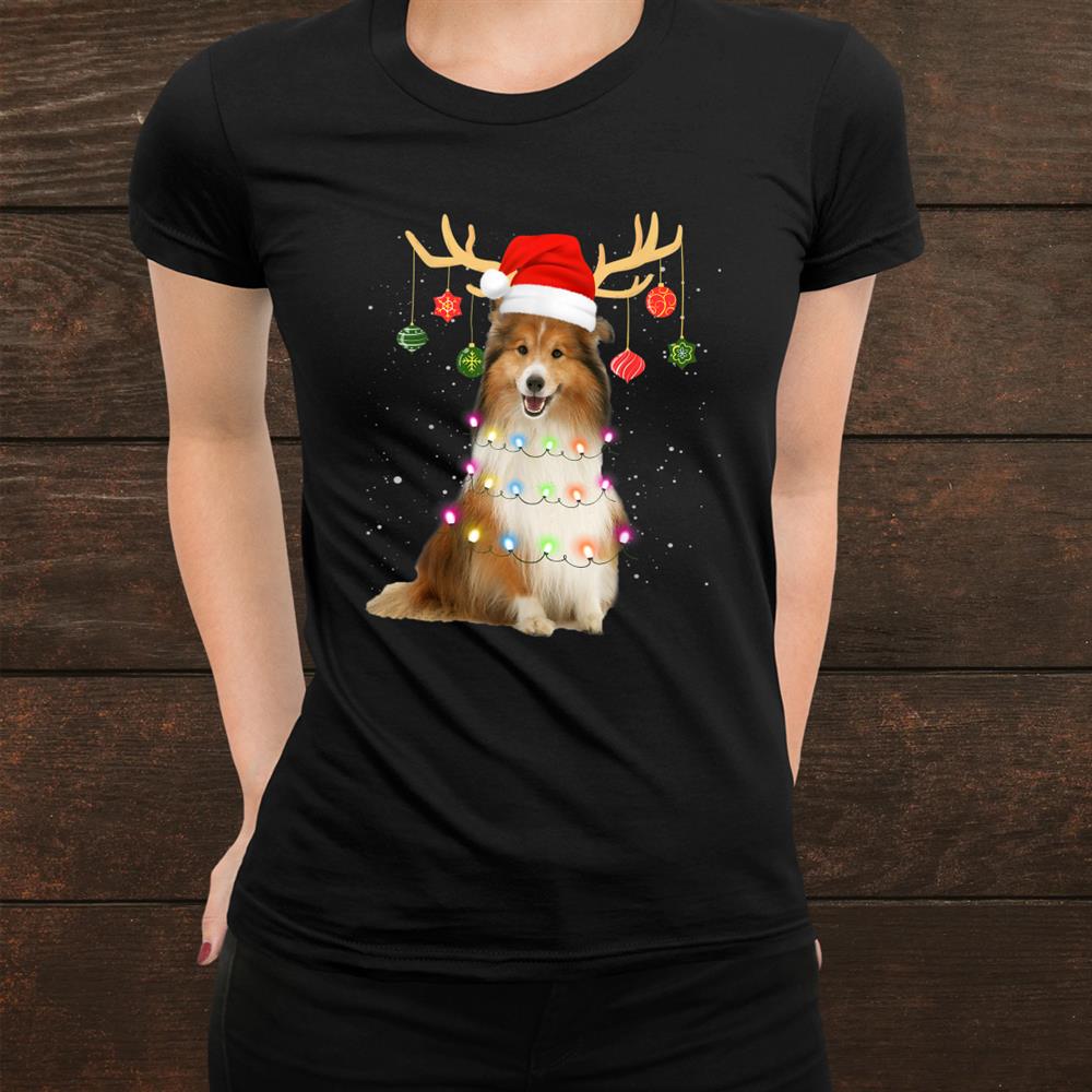 Reindeer Sheltie Dog Santa Hat Christmas Light Xmas Shirt Reindeer Sheltie Dog Santa Hat Christmas Light Xmas Shirt