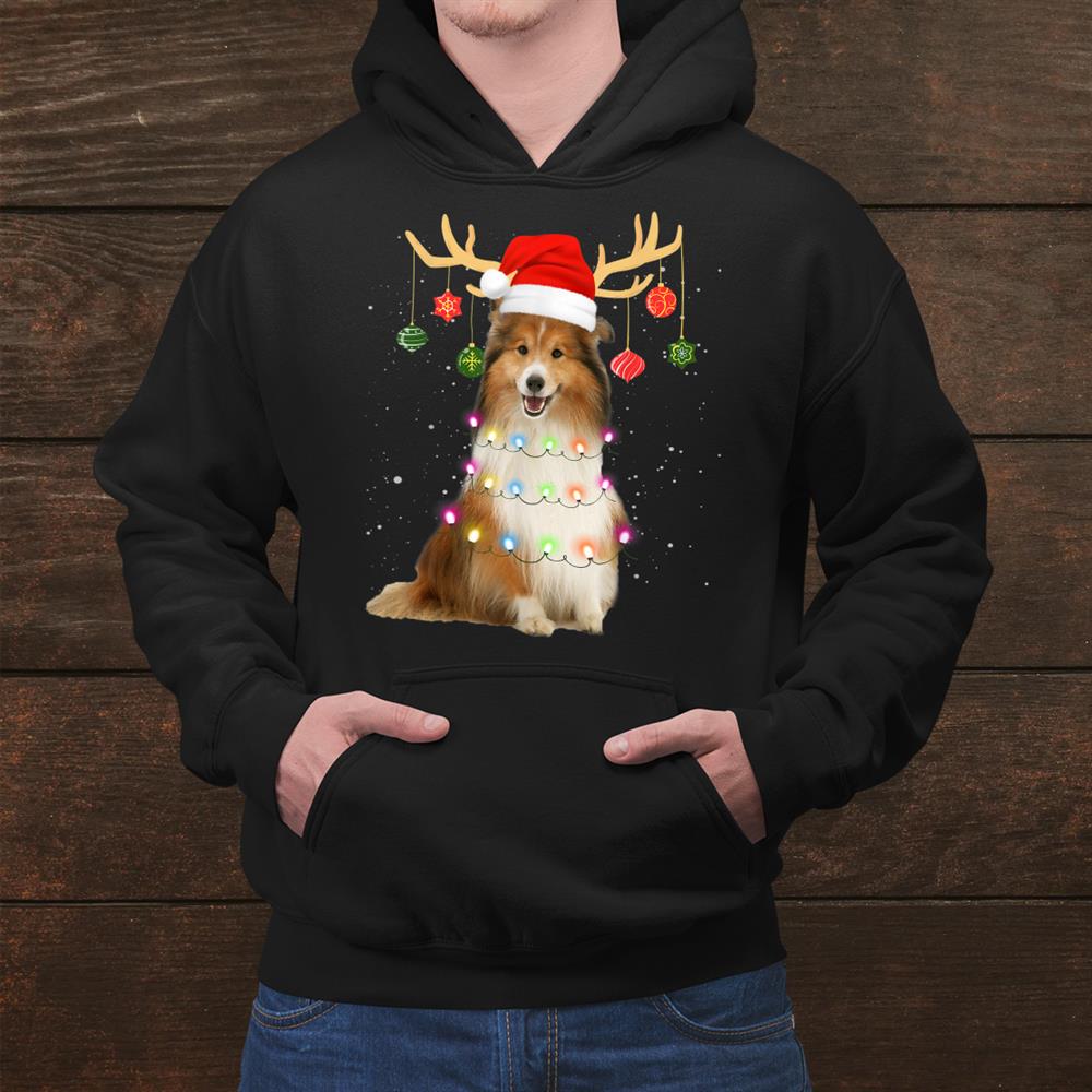 Reindeer Sheltie Dog Santa Hat Christmas Light Xmas Shirt Reindeer Sheltie Dog Santa Hat Christmas Light Xmas Shirt