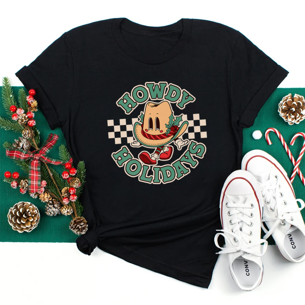 Retro Cartoon Christmas Cowboy Hat Howdy Holidays Shirt Retro Cartoon Christmas Cowboy Hat Howdy Holidays Shirt