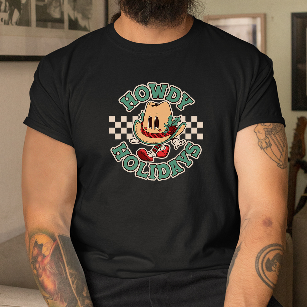 Retro Cartoon Christmas Cowboy Hat Howdy Holidays Shirt Retro Cartoon Christmas Cowboy Hat Howdy Holidays Shirt