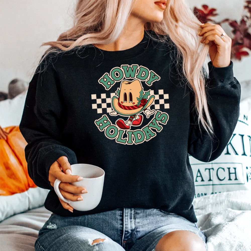 Retro Cartoon Christmas Cowboy Hat Howdy Holidays Shirt Retro Cartoon Christmas Cowboy Hat Howdy Holidays Shirt