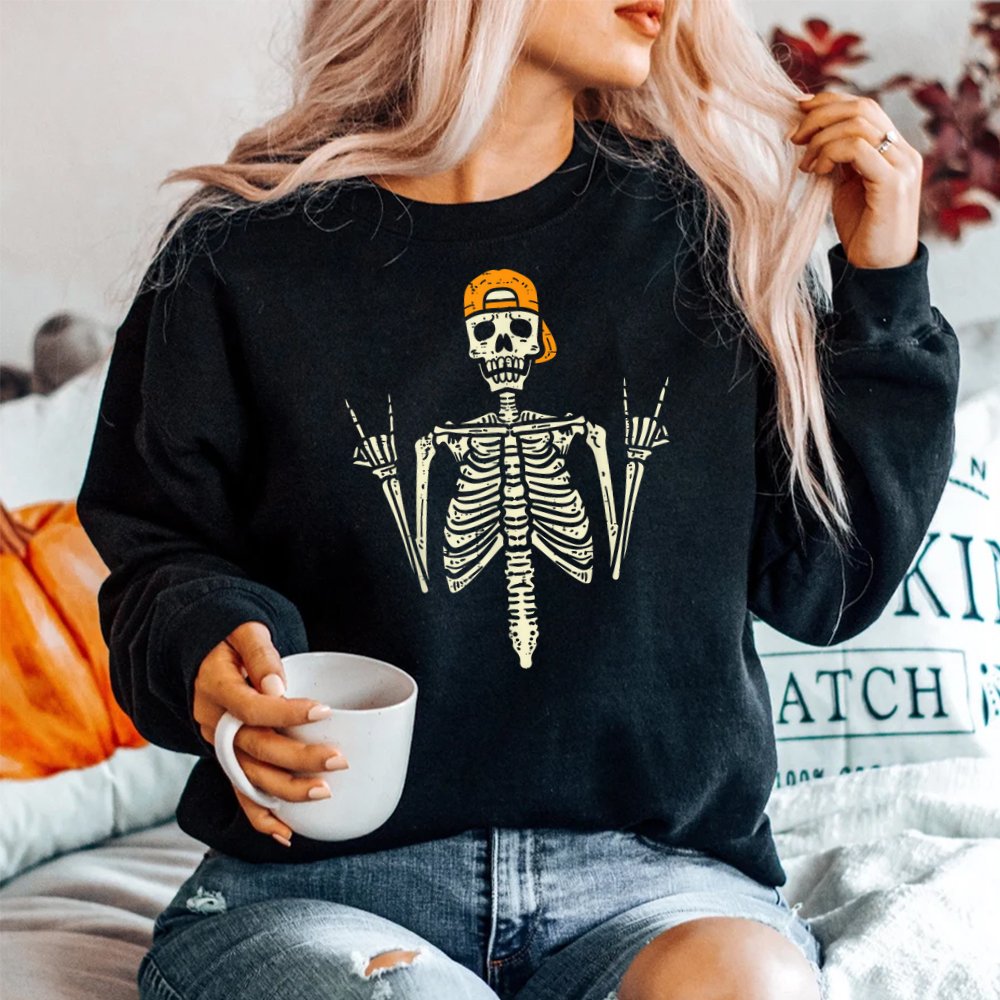 Rocker Skeleton Cap Skater Cool Halloween Punk Rock Shirt Rocker Skeleton Cap Skater Cool Halloween Punk Rock Shirt