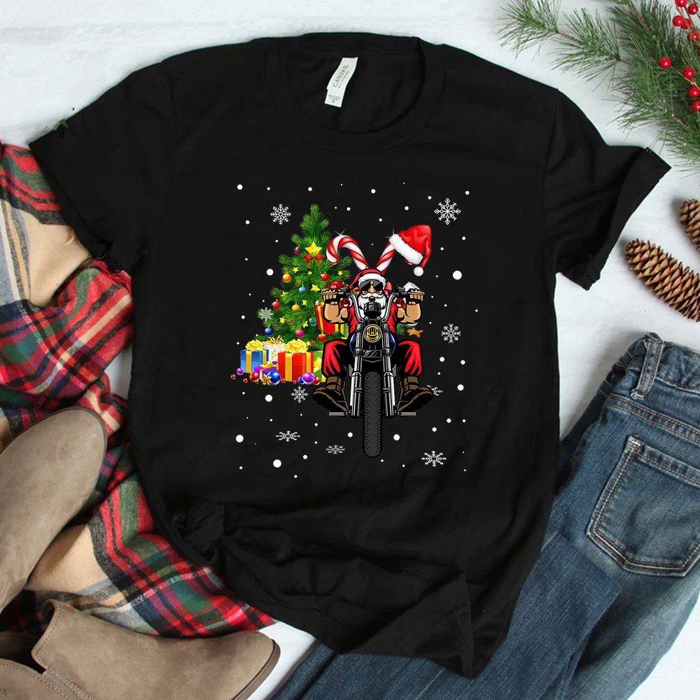 Santa On Motorcycle Biker Christmas Motorbike Shirt Santa On Motorcycle Biker Christmas Motorbike Shirt