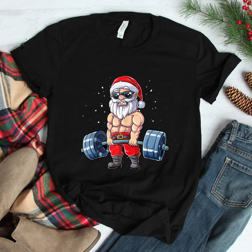 Santa Weightlifting Christmas Fitness Gym Deadlift Xmas Shirt Santa Weightlifting Christmas Fitness Gym Deadlift Xmas Shirt