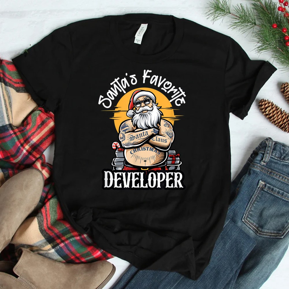 Santa’s Favorite Developer Funny Christmas Bad Santa Claus Shirt Santa’s Favorite Developer Funny Christmas Bad Santa Claus Shirt