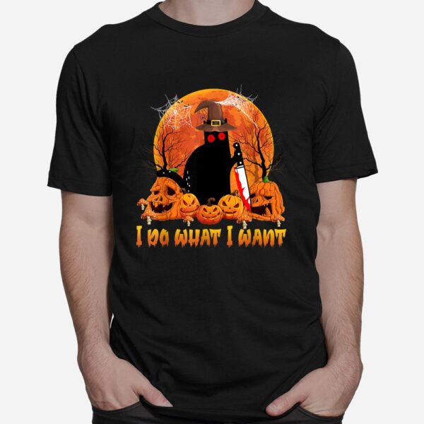 Scary Halloween Black Cat Funny I Do What I Want Cat Shirt