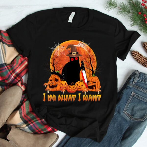 Scary Halloween Black Cat Funny I Do What I Want Cat Shirt