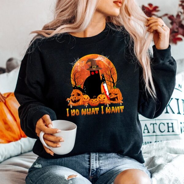 Scary Halloween Black Cat Funny I Do What I Want Cat Shirt