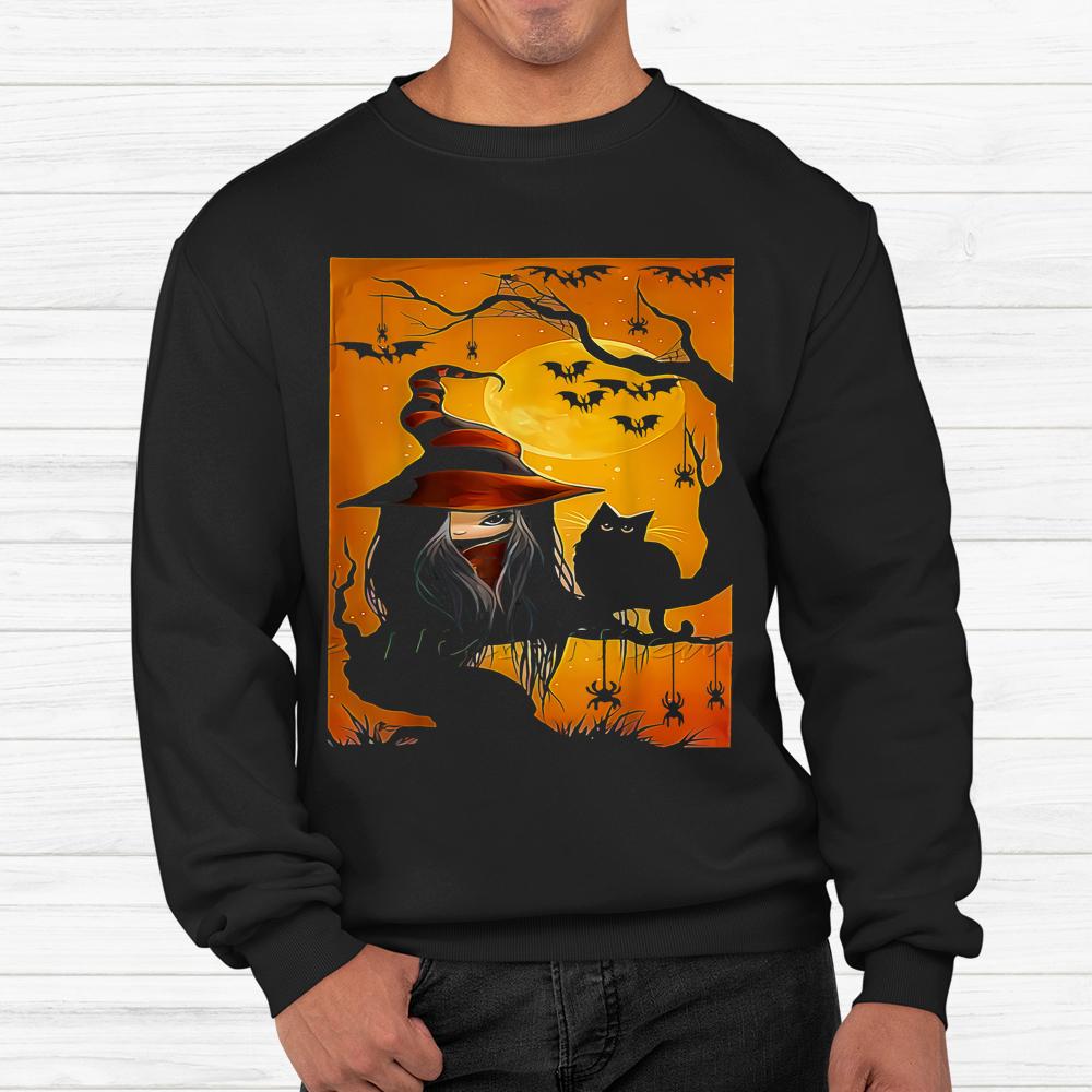 Scary Halloween Black Cat Witch And Moon Shirt Scary Halloween Black Cat Witch And Moon Shirt