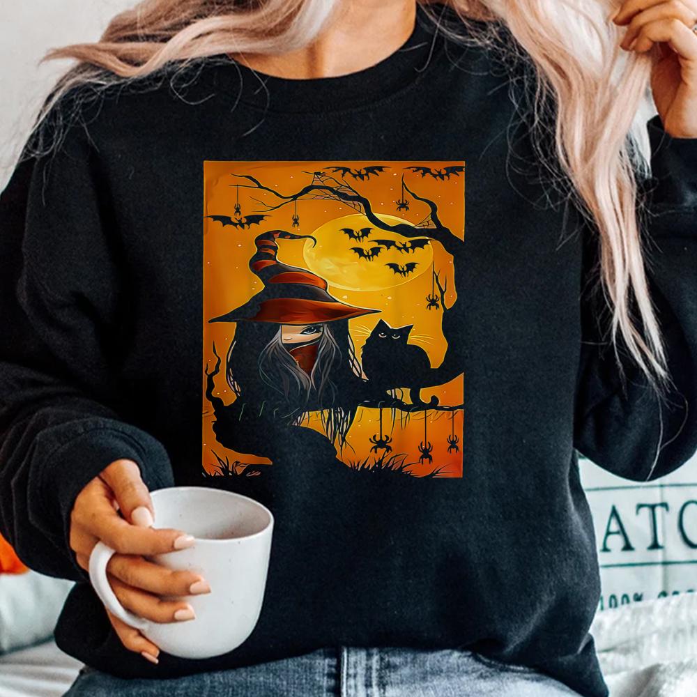 Scary Halloween Black Cat Witch And Moon Shirt Scary Halloween Black Cat Witch And Moon Shirt