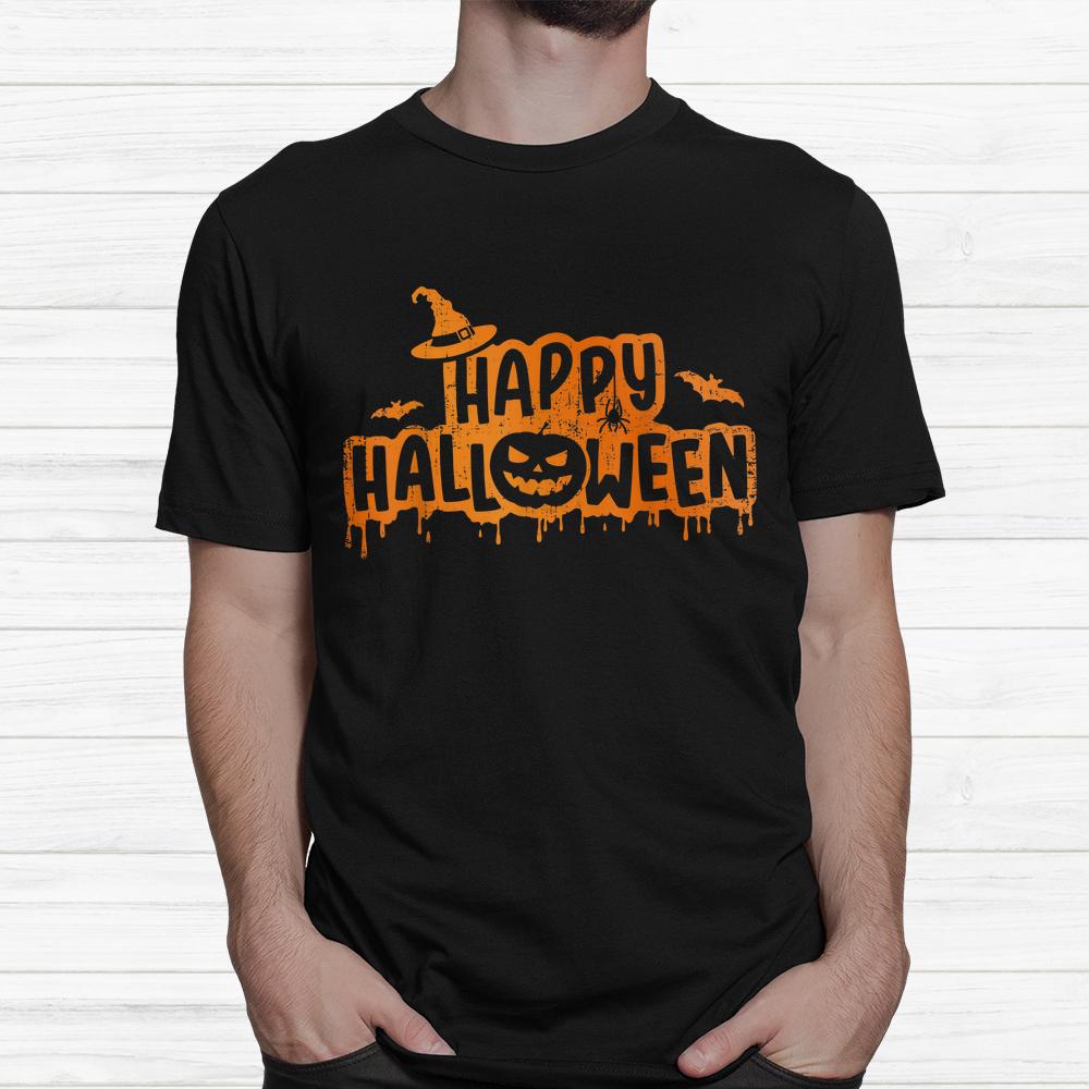 Scary Happy Halloween With Witch Hat Pumpkin Face And Bats Shirt Scary Happy Halloween With Witch Hat Pumpkin Face And Bats Shirt