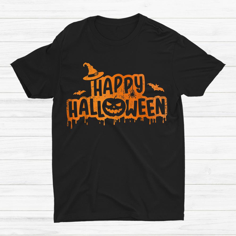 Scary Happy Halloween With Witch Hat Pumpkin Face And Bats Shirt Scary Happy Halloween With Witch Hat Pumpkin Face And Bats Shirt