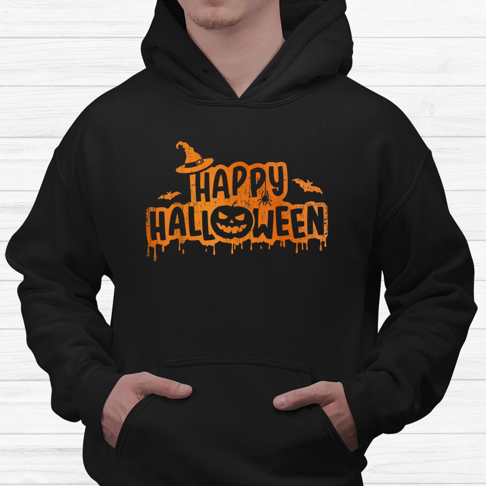 Scary Happy Halloween With Witch Hat Pumpkin Face And Bats Shirt Scary Happy Halloween With Witch Hat Pumpkin Face And Bats Shirt