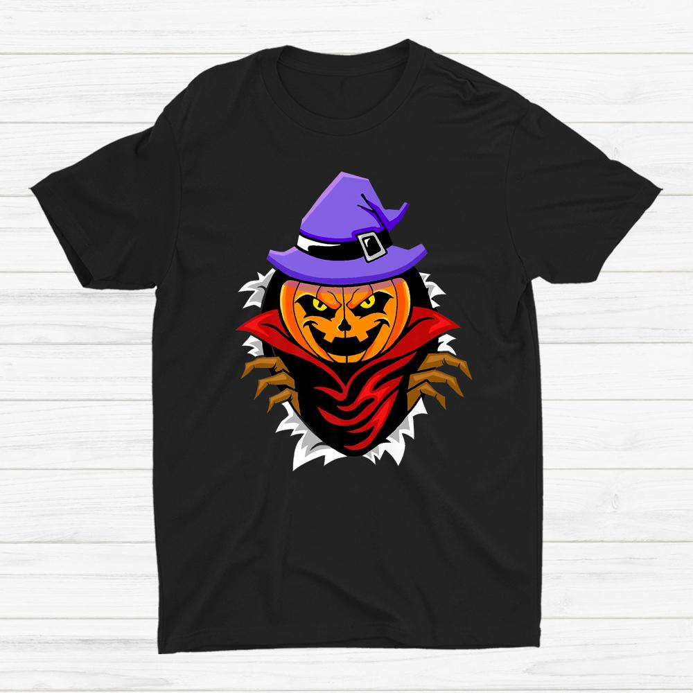 Scary Pumpkin With Witch Hat Halloween Shirt Scary Pumpkin With Witch Hat Halloween Shirt