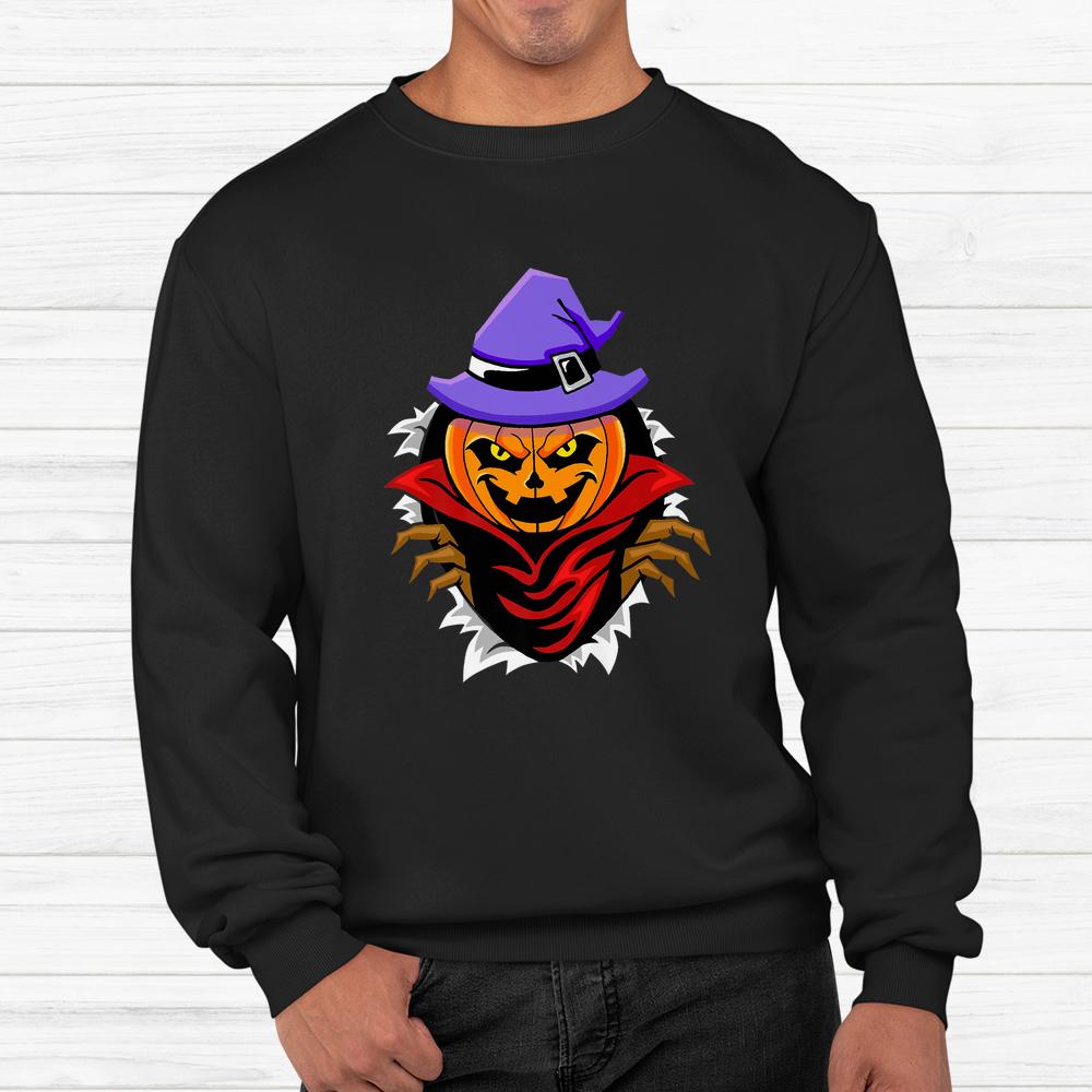 Scary Pumpkin With Witch Hat Halloween Shirt Scary Pumpkin With Witch Hat Halloween Shirt