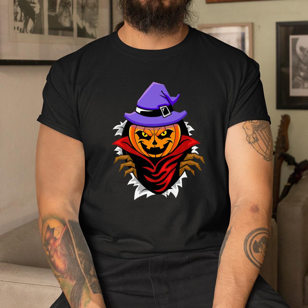 Scary Pumpkin With Witch Hat Halloween Shirt Scary Pumpkin With Witch Hat Halloween Shirt