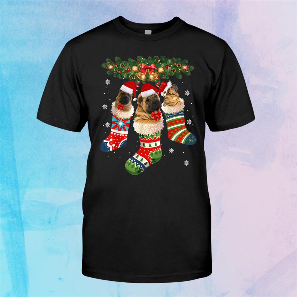 Shar Pei Christmas In Sock Dog Santa Hat Shirt Shar Pei Christmas In Sock Dog Santa Hat Shirt