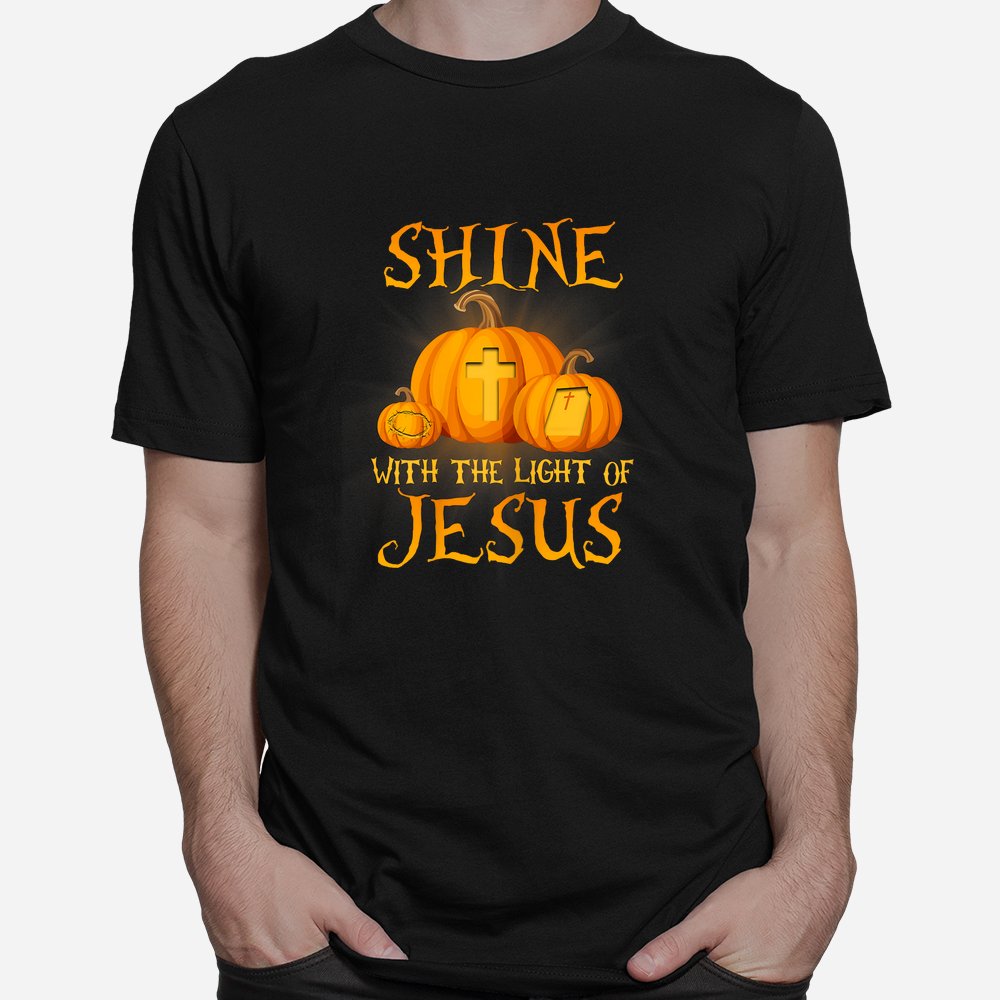 shine with the light of jesus christian halloween pumpkin shirt 1 1
