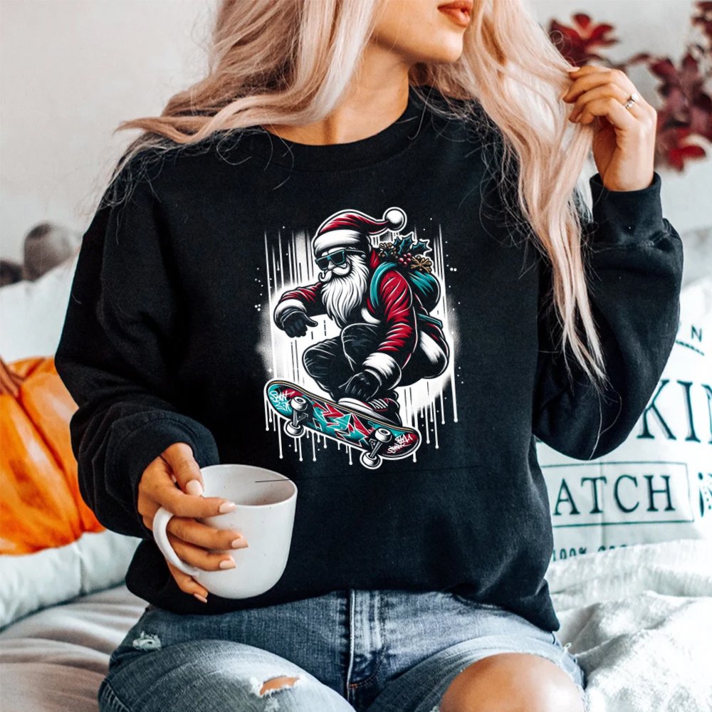 Skater Santa Christmas Skateboard Street Art Cool Holidays Shirt Skater Santa Christmas Skateboard Street Art Cool Holidays Shirt
