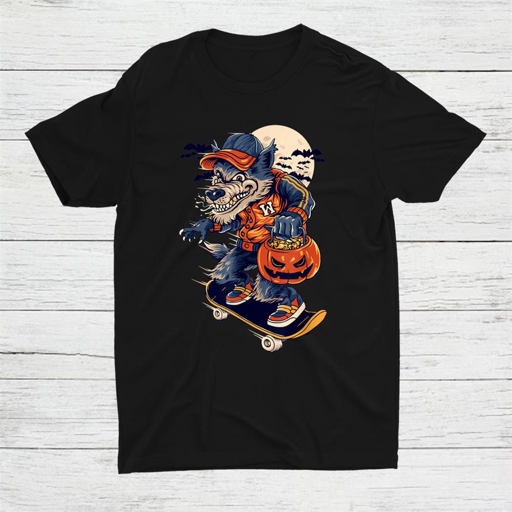 Skater Skateboarding Wolf Halloween Pumpkin Shirt Skater Skateboarding Wolf Halloween Pumpkin Shirt