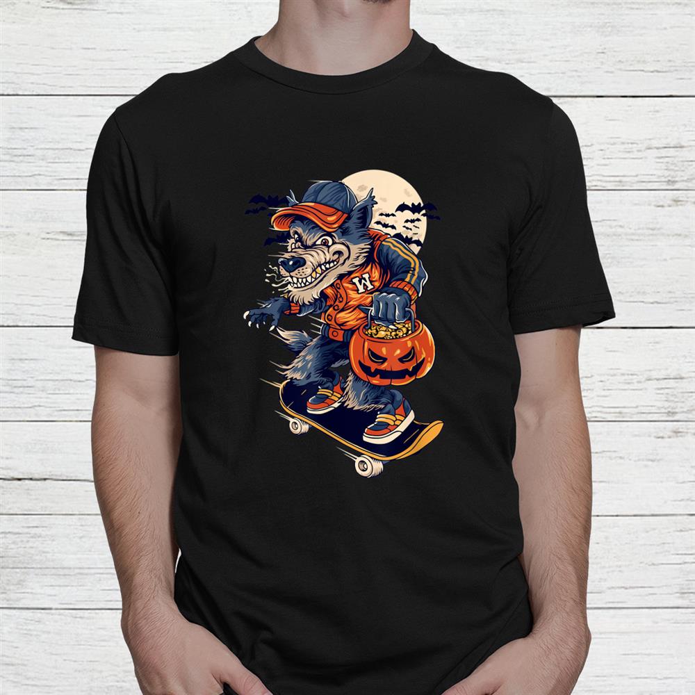 Skater Skateboarding Wolf Halloween Pumpkin Shirt Skater Skateboarding Wolf Halloween Pumpkin Shirt