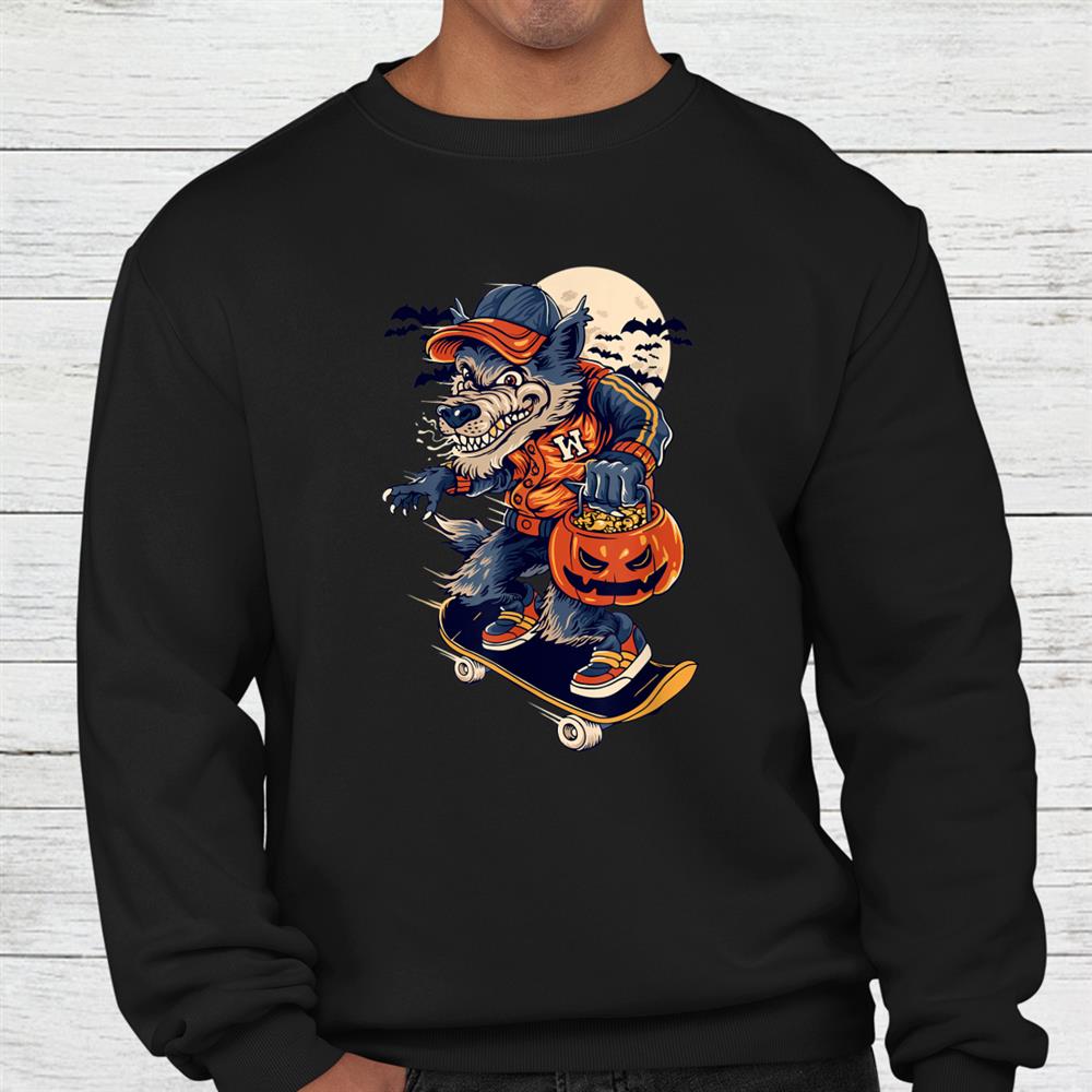 Skater Skateboarding Wolf Halloween Pumpkin Shirt Skater Skateboarding Wolf Halloween Pumpkin Shirt