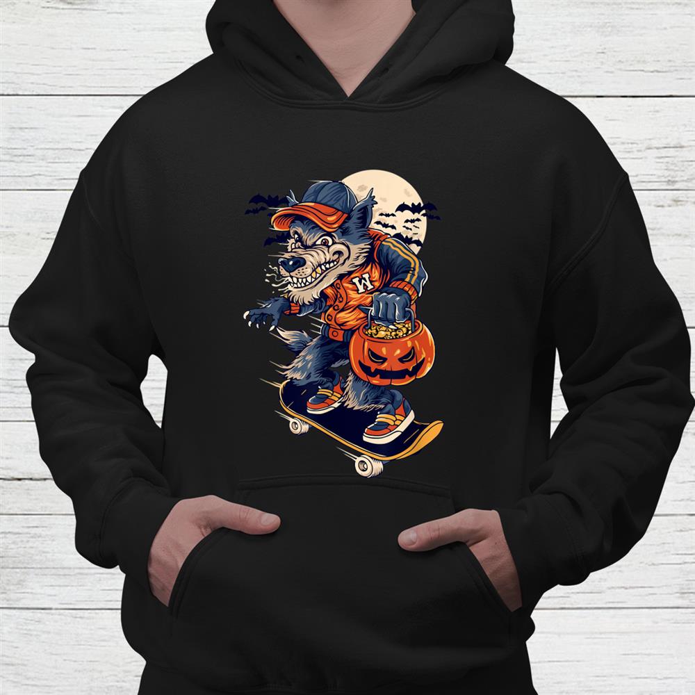 Skater Skateboarding Wolf Halloween Pumpkin Shirt Skater Skateboarding Wolf Halloween Pumpkin Shirt