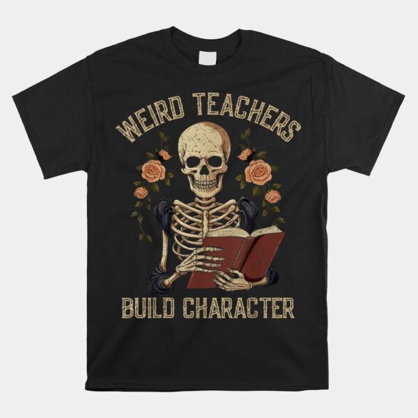 Skeleton Book Floral Skull Halloween Teacher For Shirt