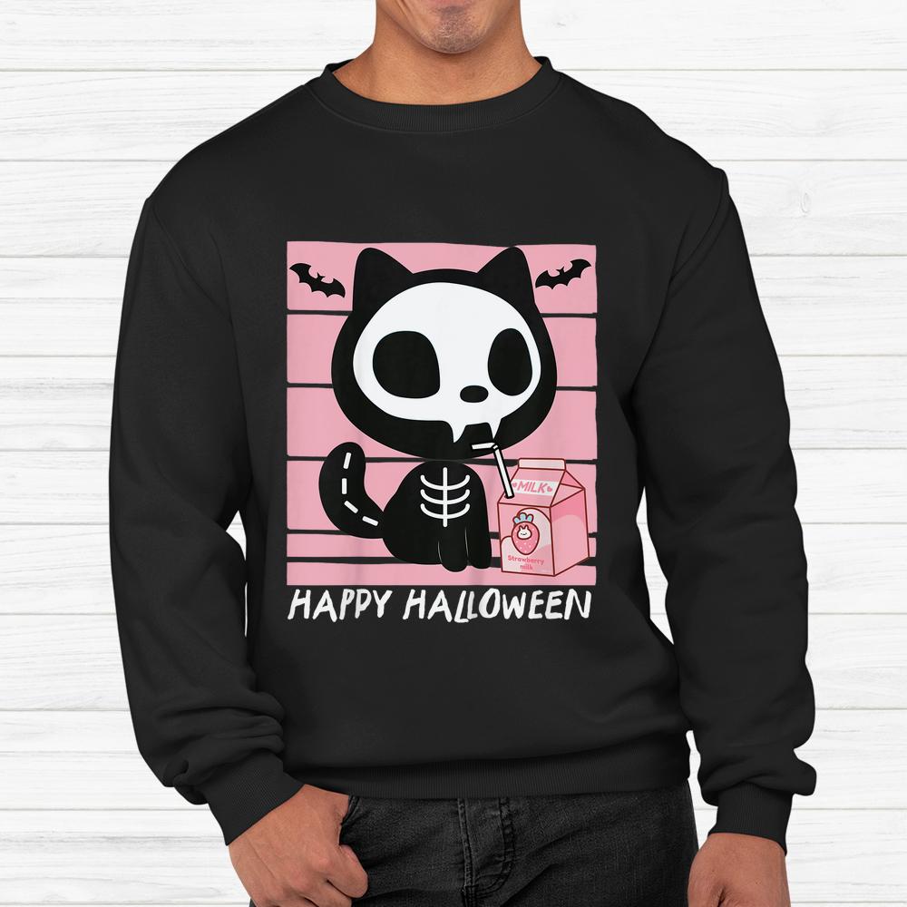 Skeleton Cat Strawberry Milk Cute Funny Halloween Shirt Skeleton Cat Strawberry Milk Cute Funny Halloween Shirt