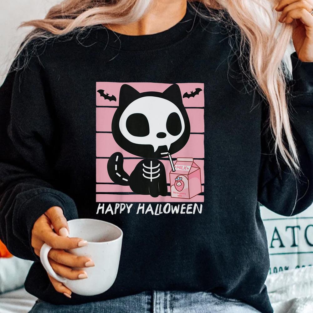 Skeleton Cat Strawberry Milk Cute Halloween Shirt Skeleton Cat Strawberry Milk Cute Halloween Shirt