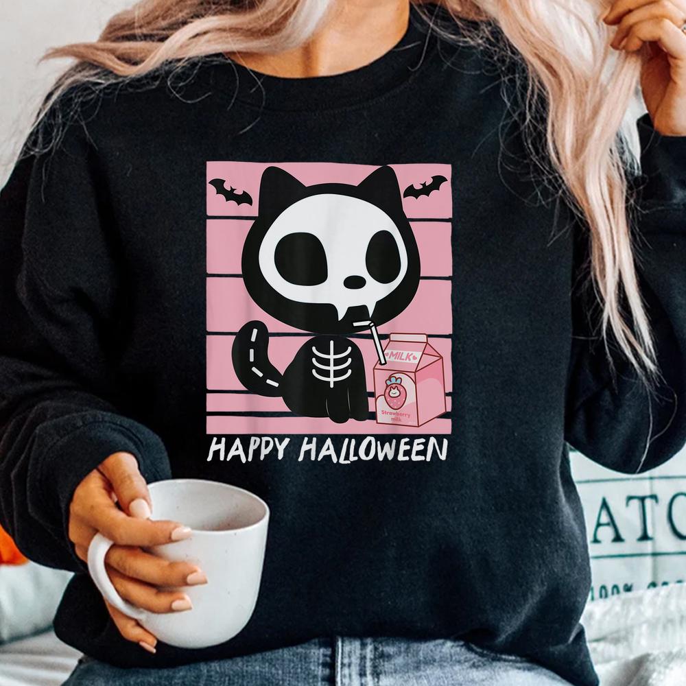 Skeleton Cat Strawberry Milk Halloween Shirt Skeleton Cat Strawberry Milk Halloween Shirt
