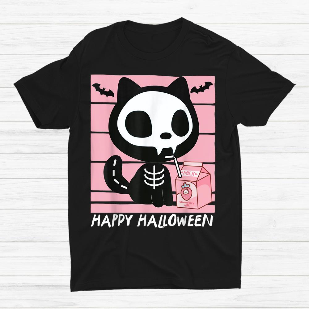 Skeleton Cat Strawberry Milk Halloween Shirt Skeleton Cat Strawberry Milk Halloween Shirt