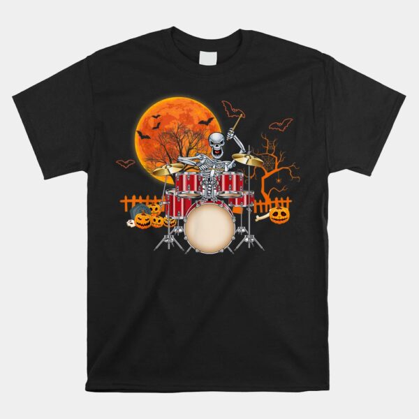 Skeleton Drummer Halloween Costume Playing Drums Shirt