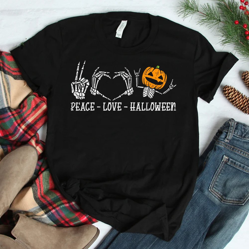 Skeleton Peace Love Pumpkin Halloween Shirt Skeleton Peace Love Pumpkin Halloween Shirt