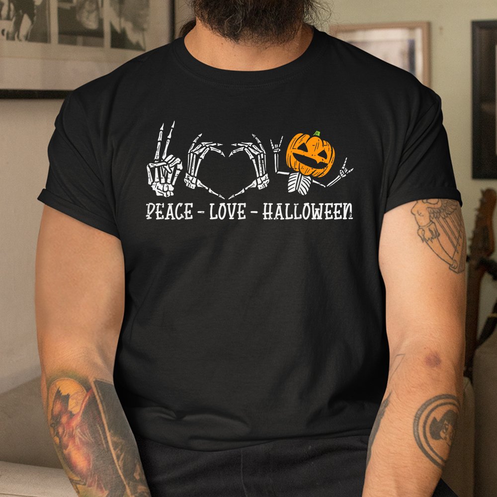 Skeleton Peace Love Pumpkin Halloween Shirt Skeleton Peace Love Pumpkin Halloween Shirt