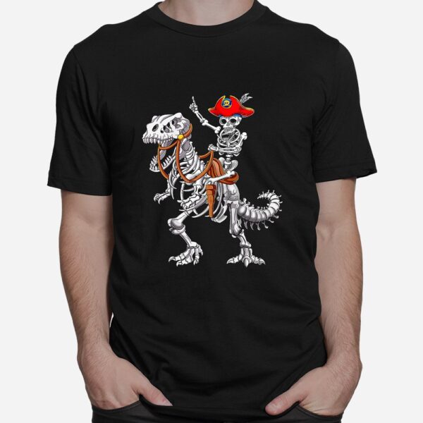 Skeleton Pirate Riding Skeleton Dinosaur Halloween Spooky Shirt
