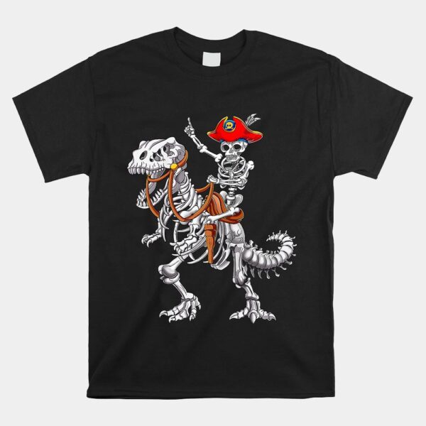 Skeleton Pirate Riding Skeleton Dinosaur Halloween Spooky Shirt