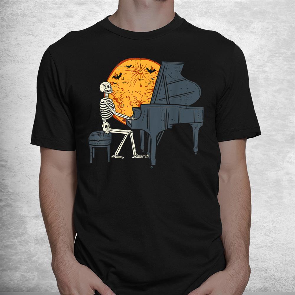 Skeleton Playing Piano Moon Halloween Music Shirt Skeleton Playing Piano Moon Halloween Music Shirt