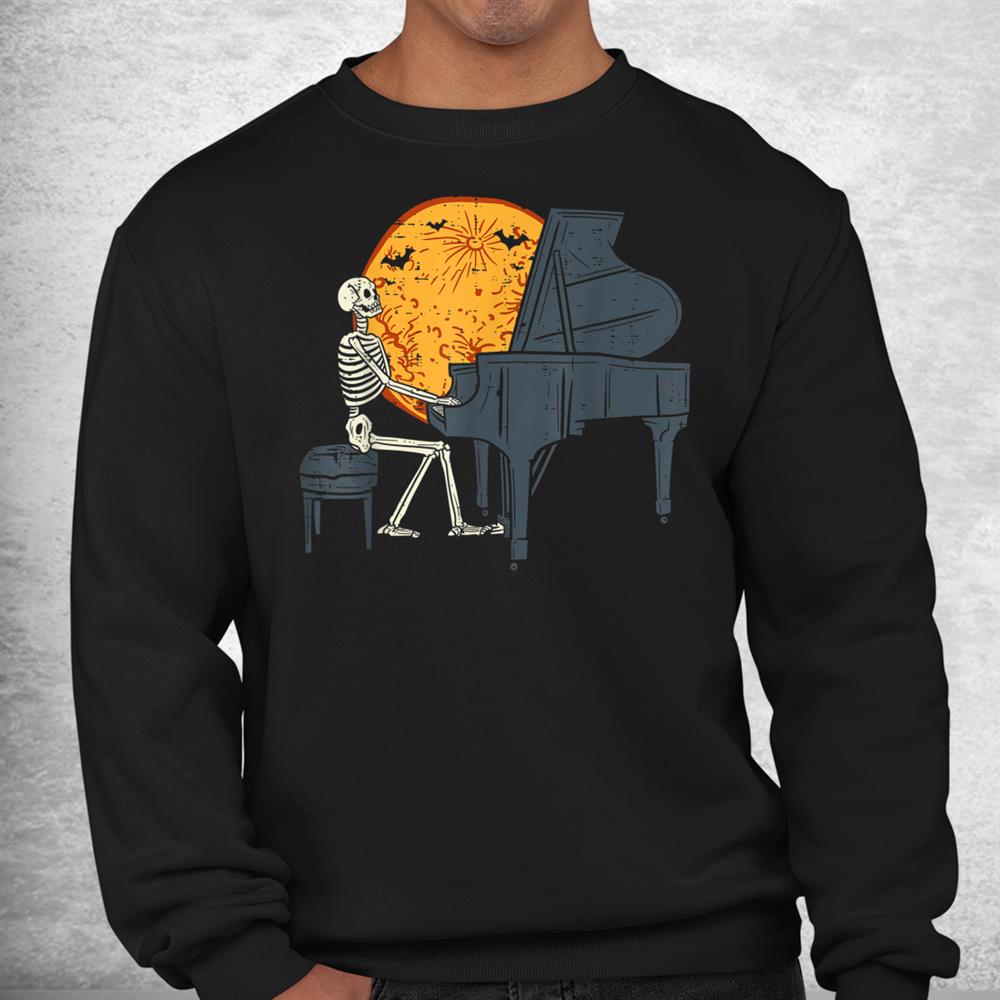 Skeleton Playing Piano Moon Halloween Music Shirt Skeleton Playing Piano Moon Halloween Music Shirt