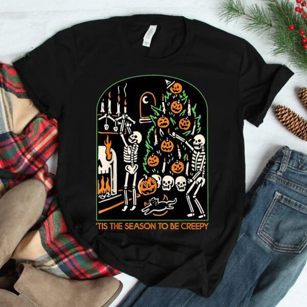 Skeleton Pumpkin Halloween Tis The Season To Be Creepy Shirt 7 skeleton pumpkin halloween tis the season to be creepy shirt 2