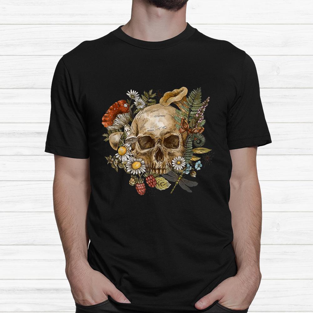 Skull With Flowers And Mushrooms Goblincore Halloween Shirt Skull With Flowers And Mushrooms Goblincore Halloween Shirt