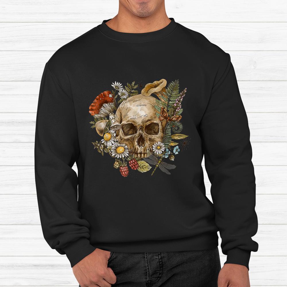 Skull With Flowers And Mushrooms Goblincore Halloween Shirt Skull With Flowers And Mushrooms Goblincore Halloween Shirt