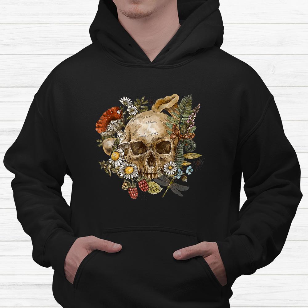 Skull With Flowers And Mushrooms Goblincore Halloween Shirt Skull With Flowers And Mushrooms Goblincore Halloween Shirt