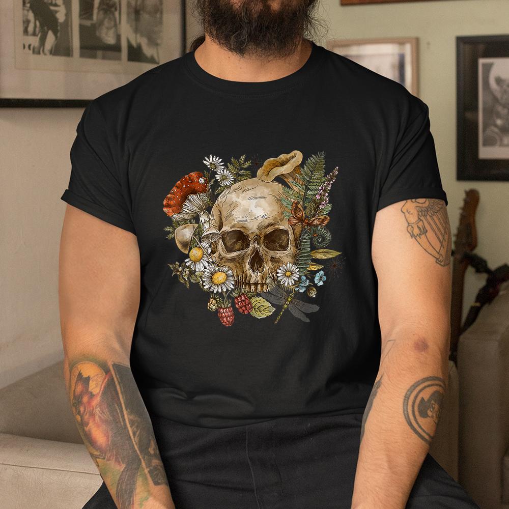 Skull With Flowers And Mushrooms Goblincore Halloween Shirt Skull With Flowers And Mushrooms Goblincore Halloween Shirt
