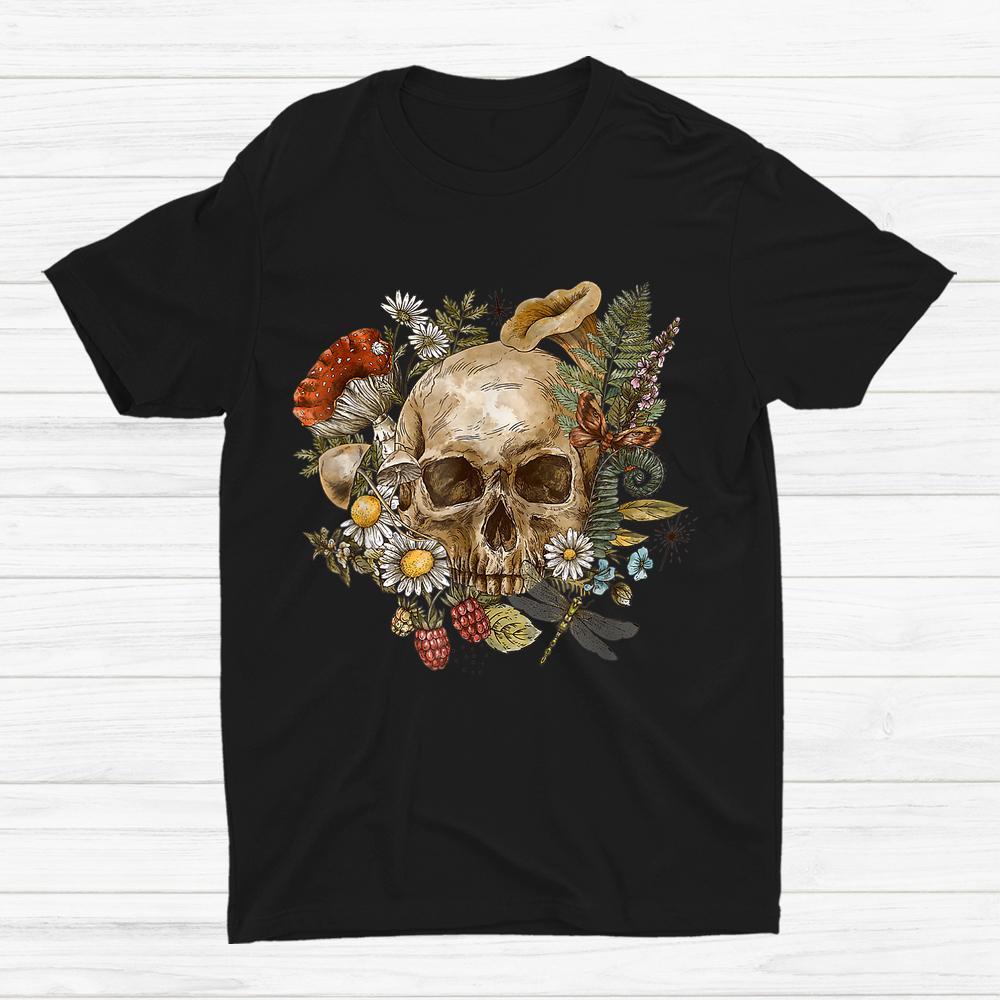 Skull With Flowers And Mushrooms Goblincore Halloween Shirt Skull With Flowers And Mushrooms Goblincore Halloween Shirt