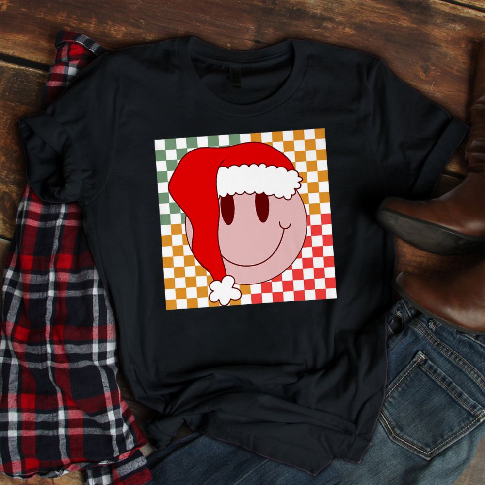 Smiling Hat Santa Christmas Hippie Groovy Vibes Xmas Pajama Shirt Smiling Hat Santa Christmas Hippie Groovy Vibes Xmas Pajama Shirt