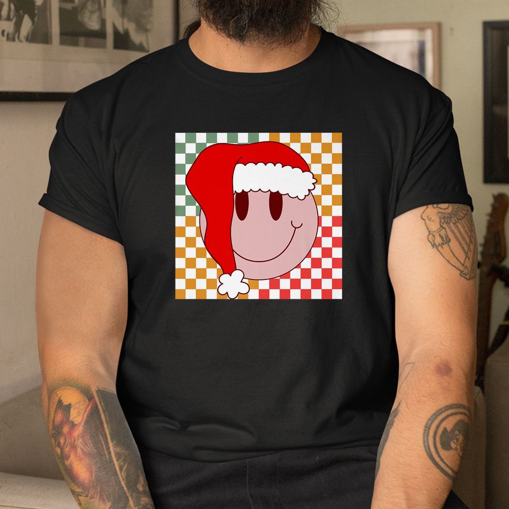 Smiling Hat Santa Christmas Hippie Groovy Vibes Xmas Pajama Shirt Smiling Hat Santa Christmas Hippie Groovy Vibes Xmas Pajama Shirt